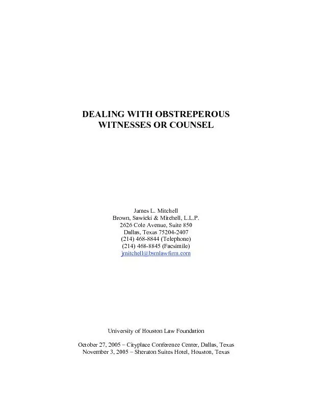 DEALING WITH OBSTREPEROUS   James L. Mitchell  Brown, Sawicki & Mitche