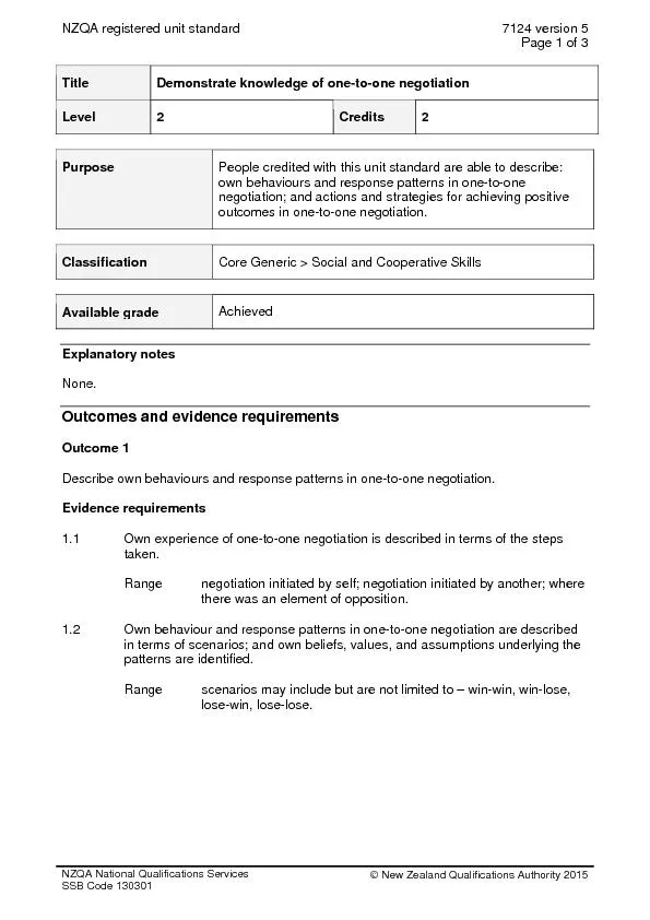 NZQA registered unit standard 7124 version 5NZQA National Qualificatio