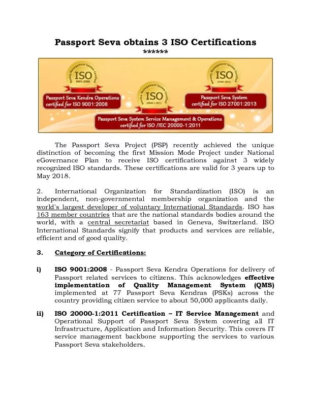 Passport Seva obtains 3 ISO Certifications