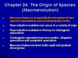 Chapter 24: The Origin of Species (Macroevolution)