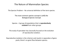 The Nature of Mammalian Species