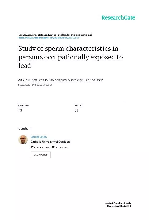 Industrial Medicine Occupationally Exposed to Lead sperm characteristi