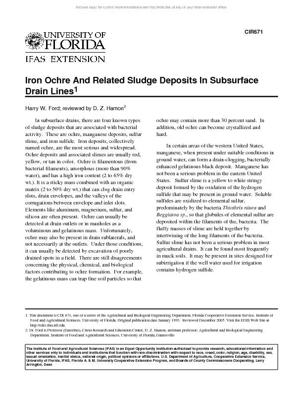 Iron Ochre And Related Sludge Deposits In Subsurface Drain Lines
...