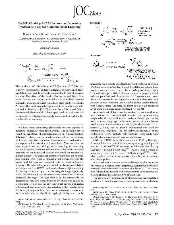 2,6,7-Trithiabicyclo[2.2.2]octanesasPromisingPhotolabileTagsforCombina