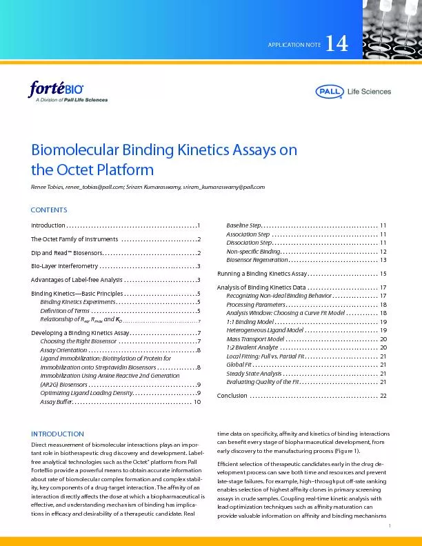 Biomolecular Binding Kinetics Assays on theOctetPlatformDUCTirect me