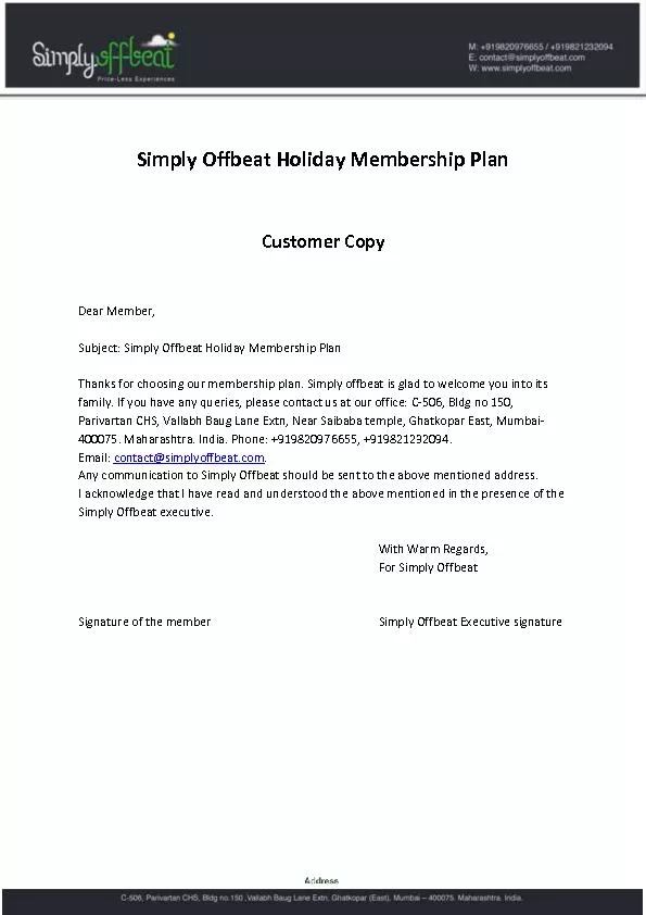 Simply Offbeat Holiday Membership Plan