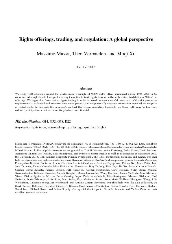 Rights offerings, trading, and regulation: A global perspective Massim