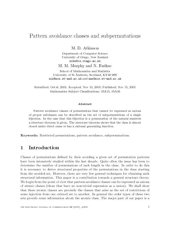 PatternavoidanceclassesandsubpermutationsM.D.AtkinsonDepartmentofCompu