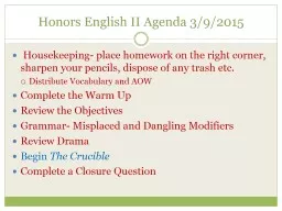 Honors English II Agenda