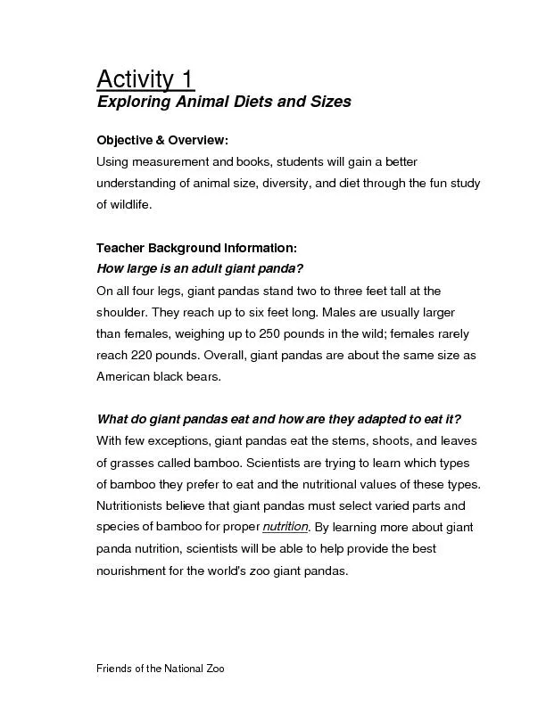 Friends of the National Zoo  Page 6 Activity 1