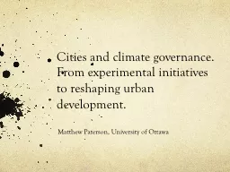 Cities and climate governance. From experimental initiative