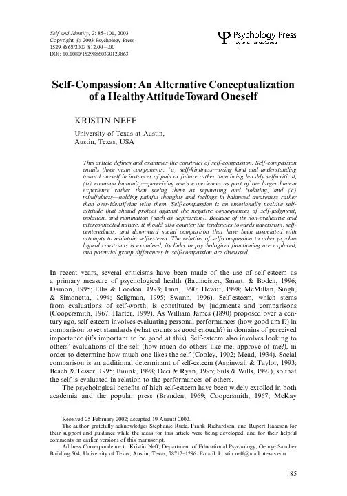 Self-Compassion:AnAlternativeConceptualizationofaHealthyAttitudeToward