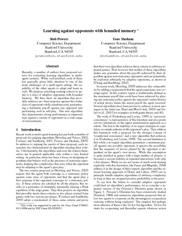 LearningagainstopponentswithboundedmemoryRobPowersComputerScienceDepa