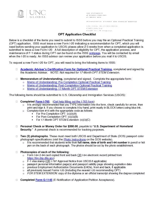 OPT Application Checklist