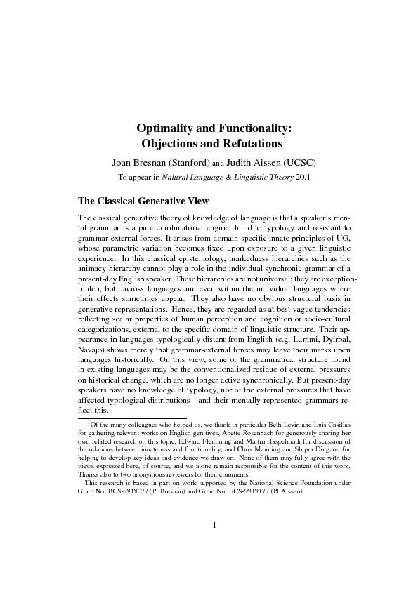 OptimalityandFunctionality:ObjectionsandRefutations1JoanBresnan(Stanfo
