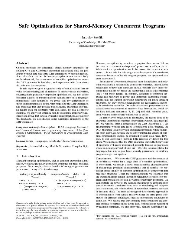 SafeOptimisationsforShared-MemoryConcurrentProgramsJaroslavSevc