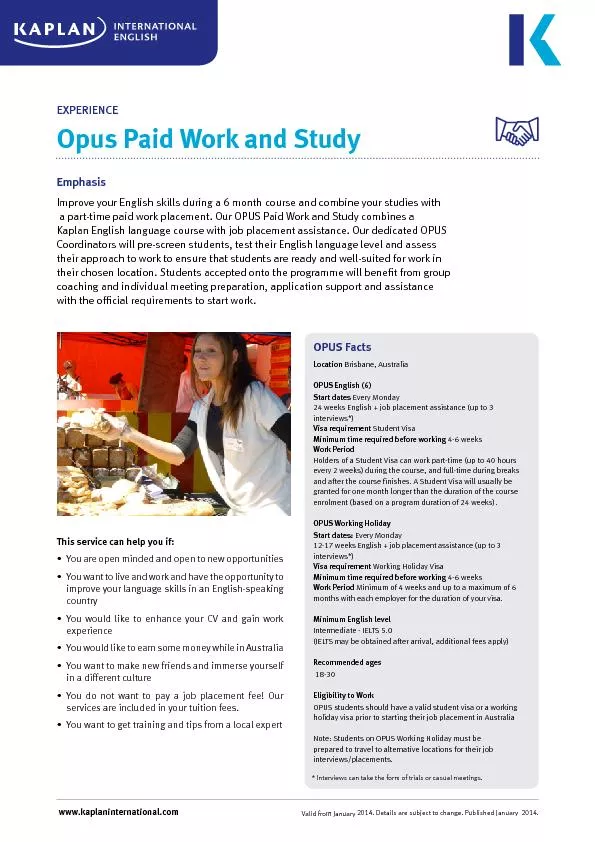 EXPERIENCEOpus Paid Work and Study
