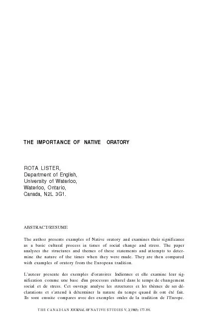 THE IMPORTANCE OF NATIVE ORATORYROTA LISTER,Department of English,Univ