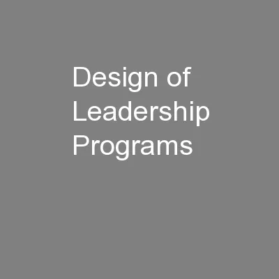 Design of Leadership Programs