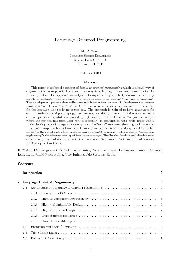 LanguageOrientedProgrammingM.P.WardComputerScienceDepartmentScienceLab