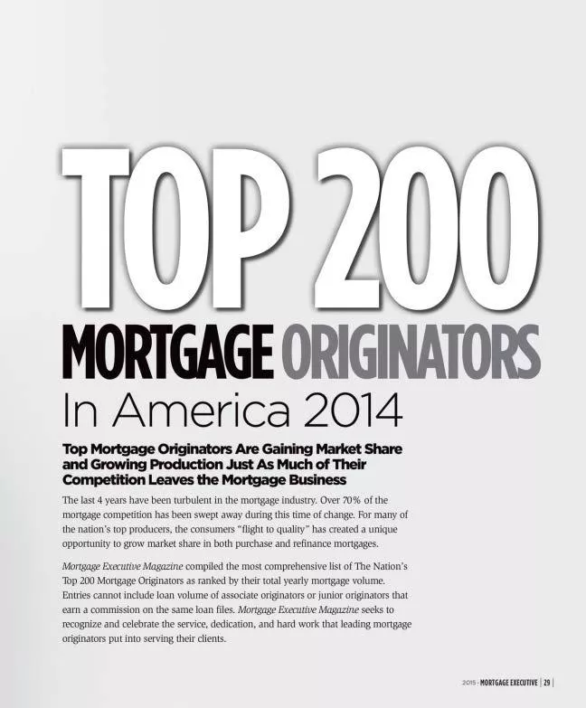M RTGAGE RIGI In America 2014 Top Mortgage Originators Are Gaining Mar