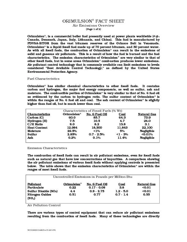 ORIMULSION FACT SHEETAir Emissions Overview(Page 1 of 2)9651024B/R13/A