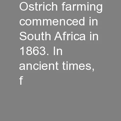 Ostrich farming commenced in South Africa in 1863. In ancient times, f