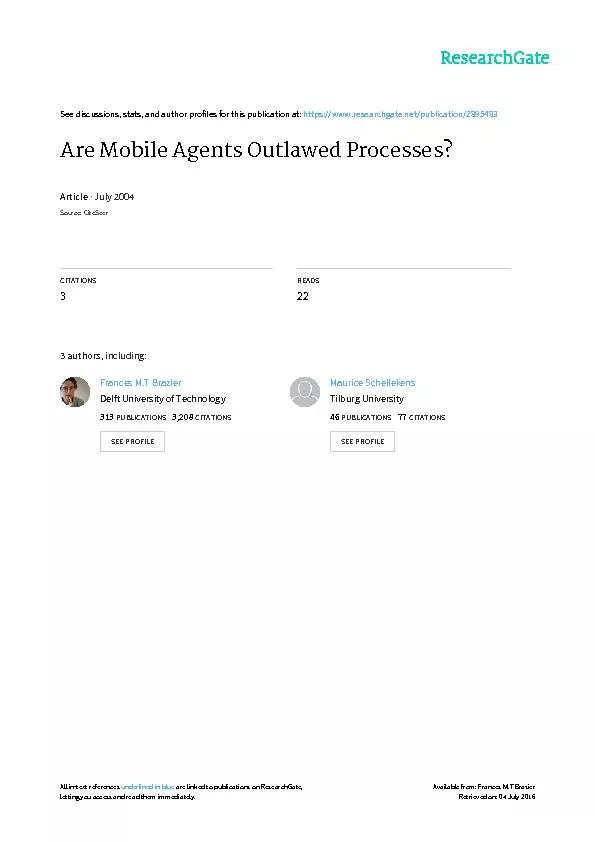 ARE MOBILE AGENTS OUTLAWED PROCESSES?Frances Brazier1, Anja Oskamp2, M