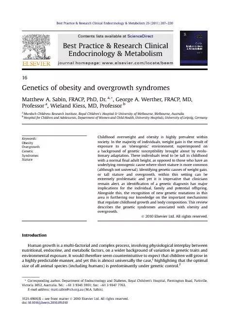 GeneticsofobesityandovergrowthsyndromesMatthewA.Sabin,FRACP,PhD,Dr.,Ge