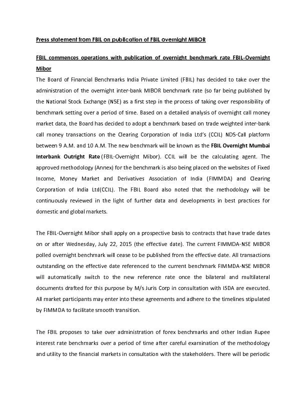 Press statement from FBIL on publi