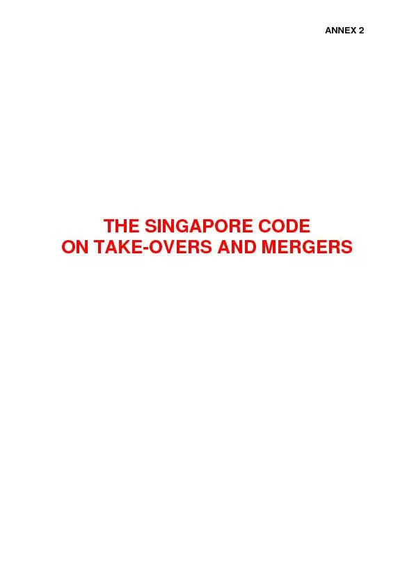 THE SINGAPORE CODE ON TAKE-OVERS AND MERGERS