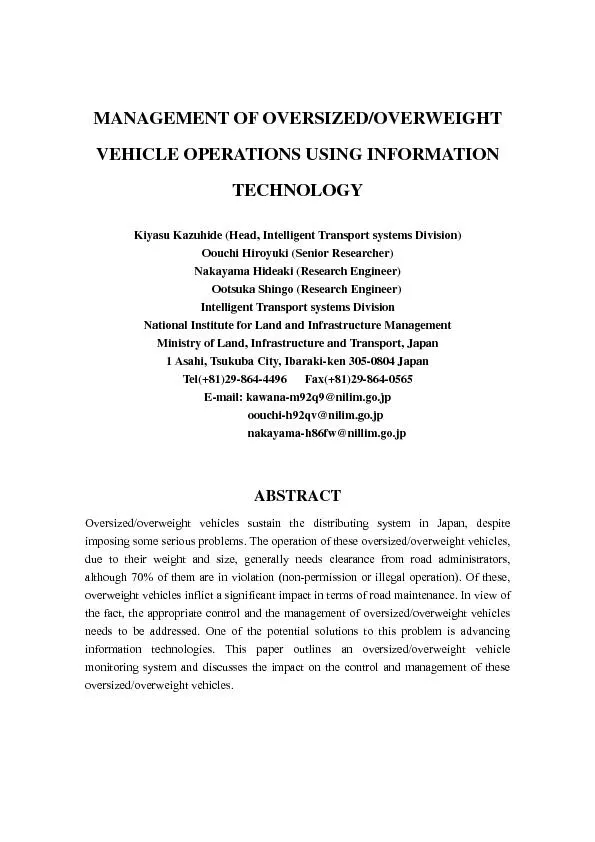MANAGEMENT OF OVERSIZED/OVERWEIGHT VEHICLE OPERATIONS USING INFORMATIO