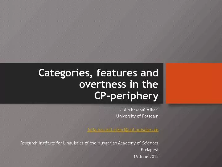 Categories, features and
