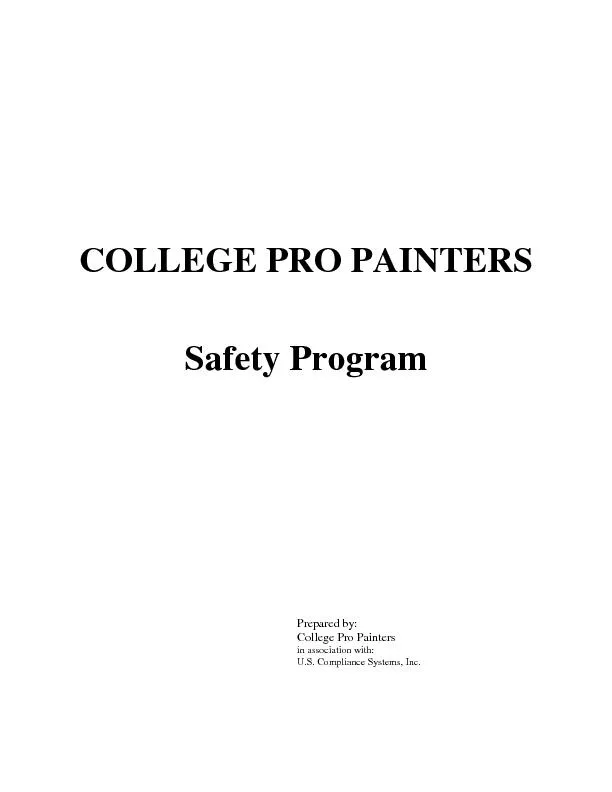 COLLEGE PRO PAINTERS Safety ProgramPrepared by: College Pro Painters i