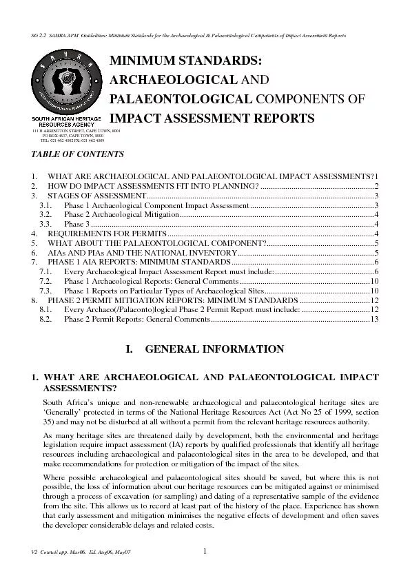SG 2.2  SAHRA APM  Guidelines: Minimum Standards for the Archaeologica