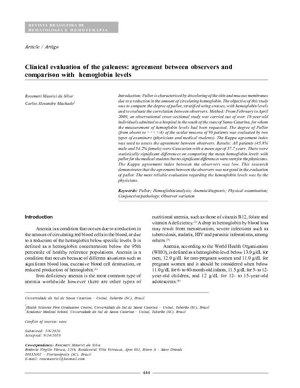 Article / ArtigoClinical evaluation of the paleness: agreement between