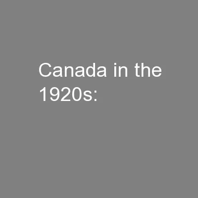 Canada in the 1920s: