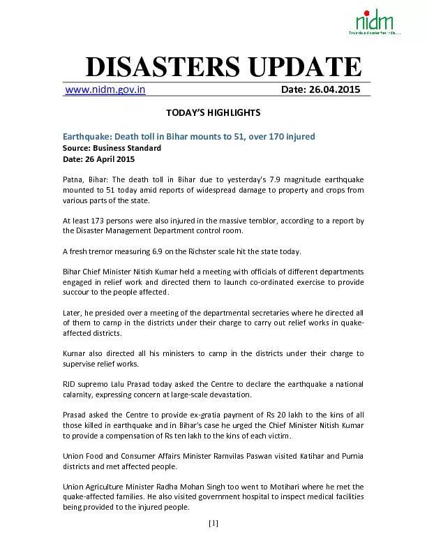 DISASTERS UPDATE