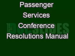 Passenger Services Conference Resolutions Manual
