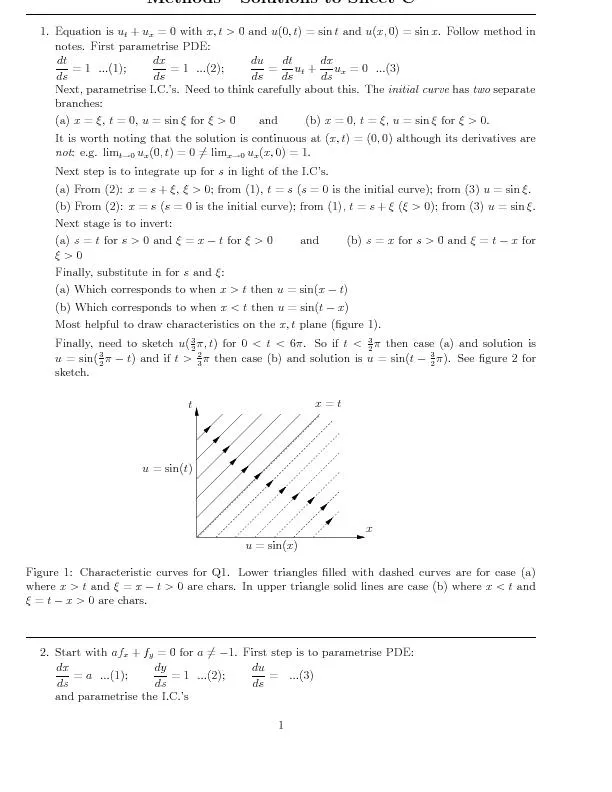 Methods-SolutionstoSheetC1.Equationisut+ux=0withx;t�0andu(0;t)=sintand
