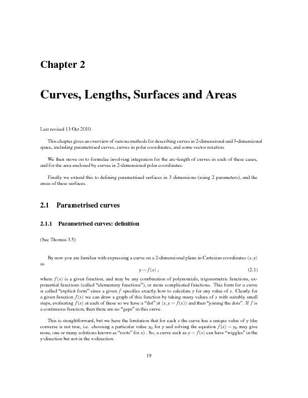 Chapter2Curves,Lengths,SurfacesandAreasLastrevised13Oct2010.Thischapte
