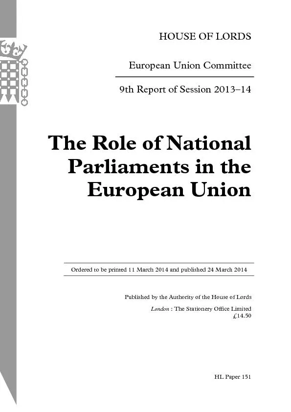 10 THE ROLE OF NATIONAL PARLIAMENTS IN THE EUROPEAN UNION potential of