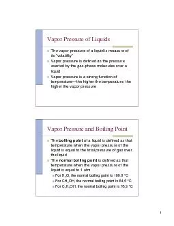 Vapor Pressure of Liquids The vapor pressure of a liquid is measure of its volatility Vapor pressure is defined as the pressure exerted by the gasphase molecules over a liquid Vapor pressure is a str