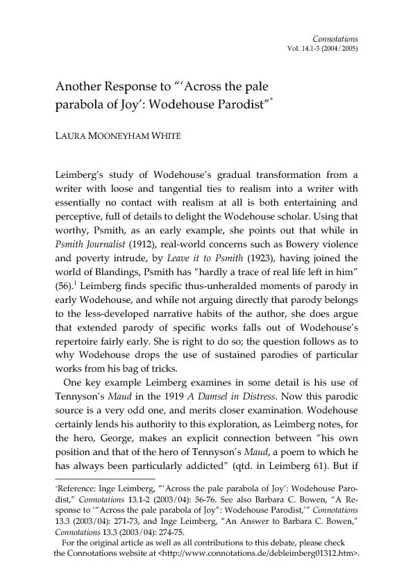Leimbergs study of Wodehouses gradual transformation from