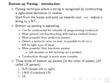 BottomupparsersINote:recognitionofstringthroughrightmostderivation(inr