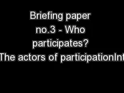 Briefing paper no.3 - Who participates? The actors of participationInt
