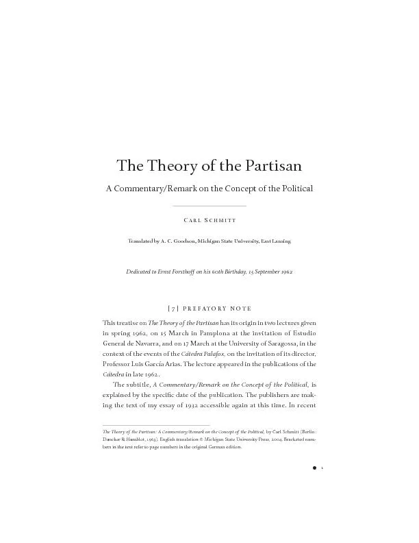 The Theory of the PartisanA Commentary/Remark on the Concept of the Po