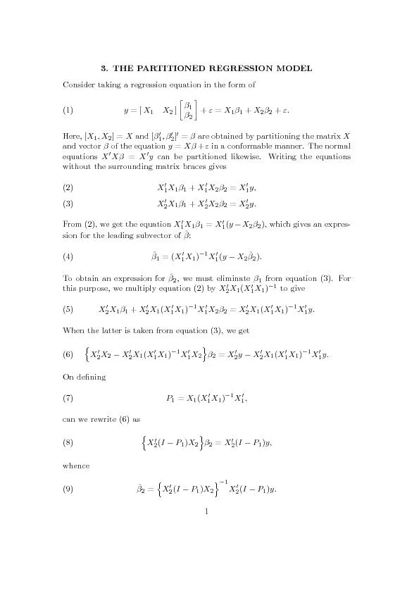 3.THEPARTITIONEDREGRESSIONMODELConsidertakingaregressionequationinthef