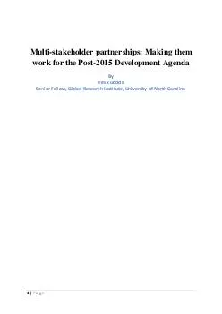 Multistakeholder partnerships: Making them work for the Post2015 Devel