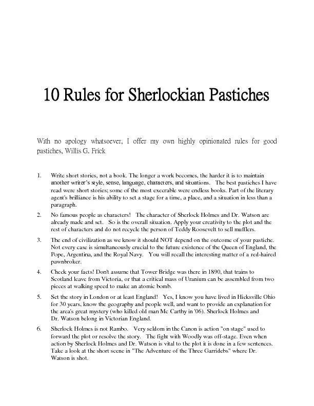 10 Rules for Sherlockian Pastiches